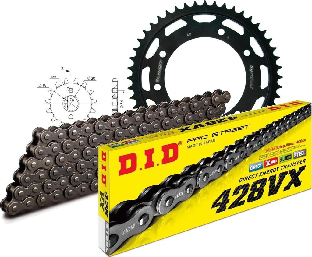 Kettensatz DID Stahl 428VX / 134 Clipschloss für Rieju MRT Cross Supermoto Freejump 125 ccm Bj. 2012 - 2015