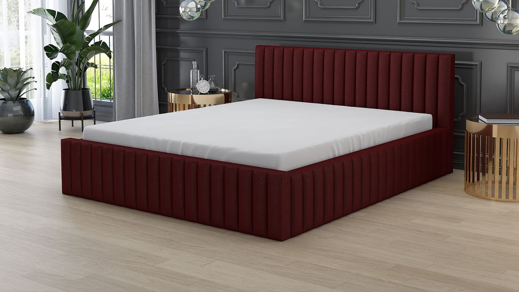 Polsterbett LOGAN 160x200 mit Matratze und Bettkasten. Farbe: Rot.