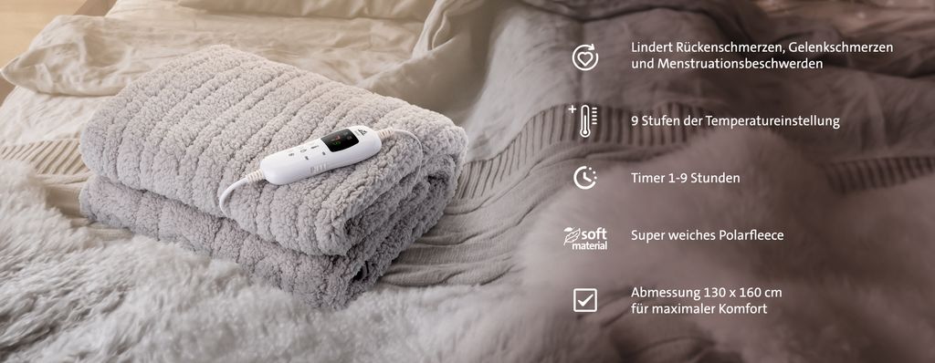 ETA Heizdecke SHAGGY ETA432590000, sehr weiches Polar Fleece, Timer, 7 Stufen der Temperatureinstellung 30-45 ̊C