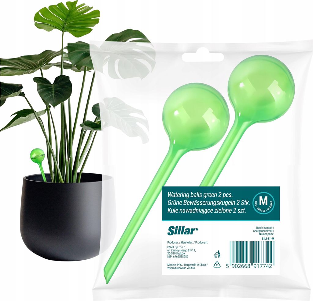 Sillar 2x Bewässerungsbälle für Pflanzen 70ml Grün – Selbstbewässerung für Topfpflanzen und Blumen