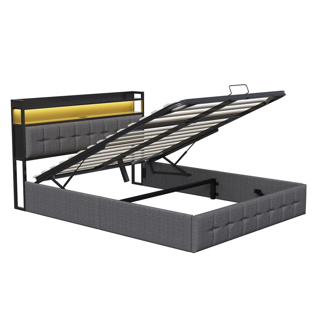 Letto imbottito UnboxG LED 160X200 cm, letto con ampio Immagine del prodotto 