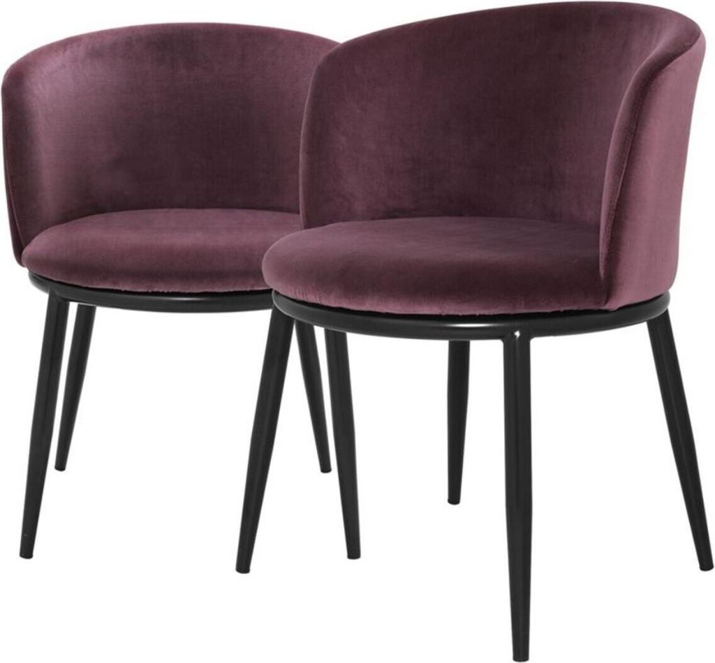 Casa Padrino Luxus Esszimmerstuhl Set Lila / Schwarz 57 x 57 x H. 74 cm - Esszimmermöbel