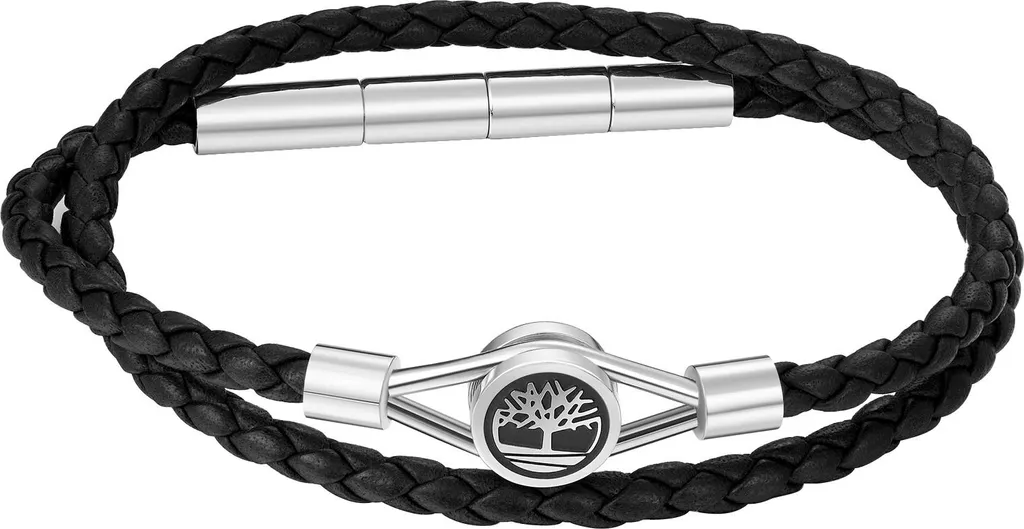 Bracelet Timberland Homme en Cuir Noir avec Fermoir Acier Magnétique