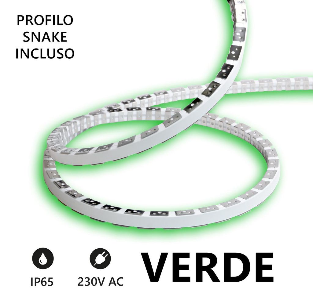 Alcapower LED-Streifen Snake Flex 5m 230V 12W/m IP65 Grün - Professionelle Flexibilität für Deko-Beleuchtung innen und außen, 60W gesamt