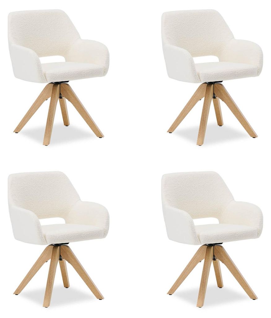 Homestyle4u Polsterstuhl 4er Set Esszimmerstuhl Armlehnenstuhl Drehbar Weiß Teddy Stoff 3314