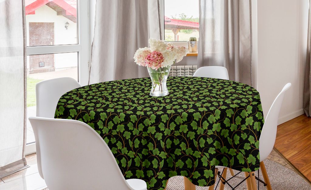 ABAKUHAUS Wein Runde Tischdecke, Botanik Grape Blätter auf dunklem, Kreis Tischdecke Abdeckung für Esszimmer Küche Dekoration, 150 cm, Olivgrün...