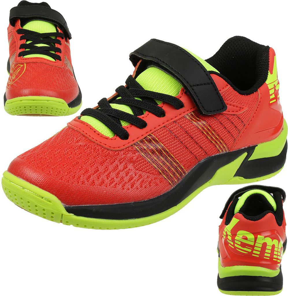 Kempa Unisex-Kinder Attack Contender JUNIOR Handballschuhe, Rot (Rouge Rouge Tomate/Noir/Jaune Fluo Rouge Rouge Tomate/Noir/Jaune Fluo)