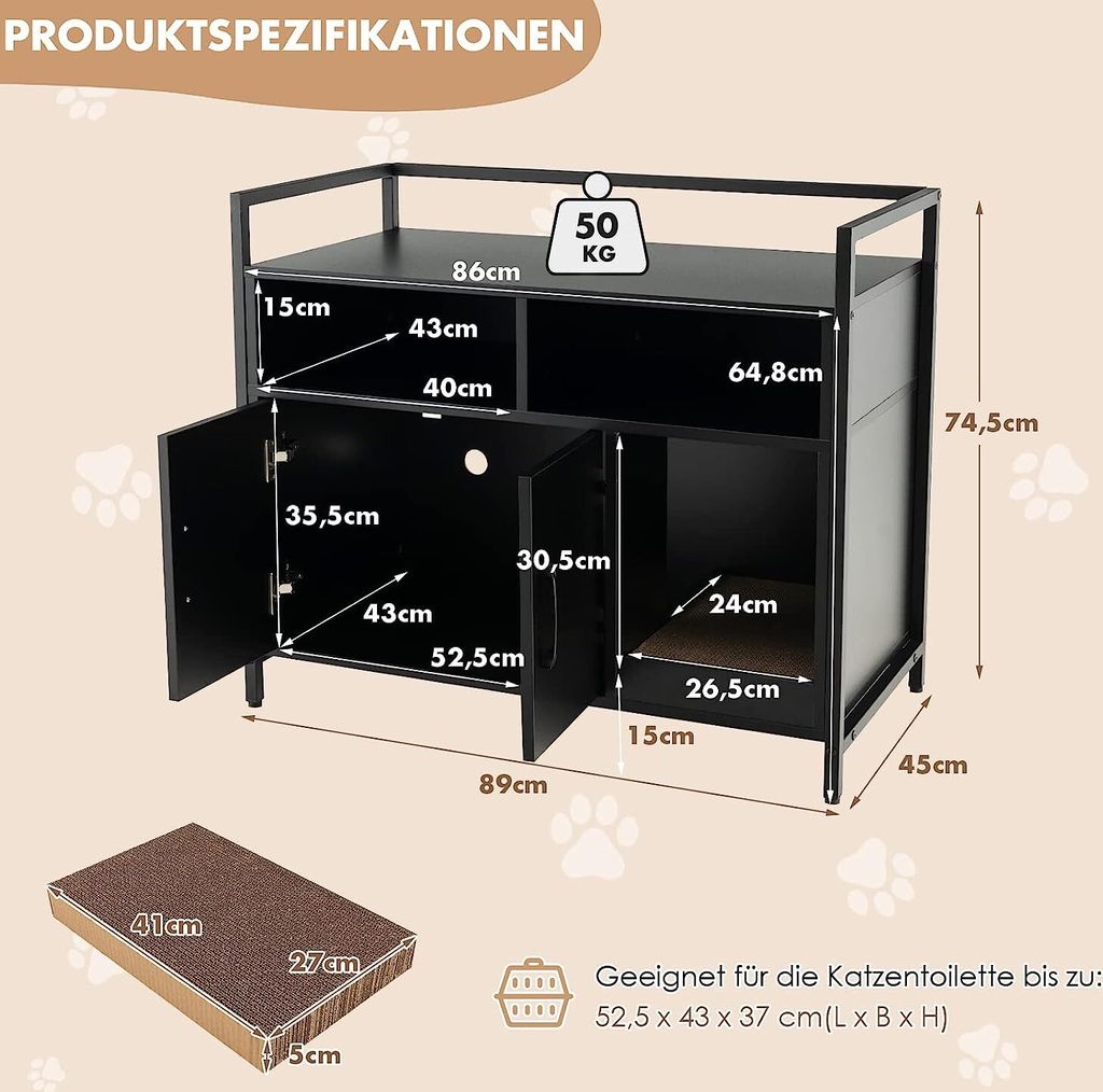 GOPLUS Katzentoilette, Katzenschrank mit Doppeltüren & Produktbild 5