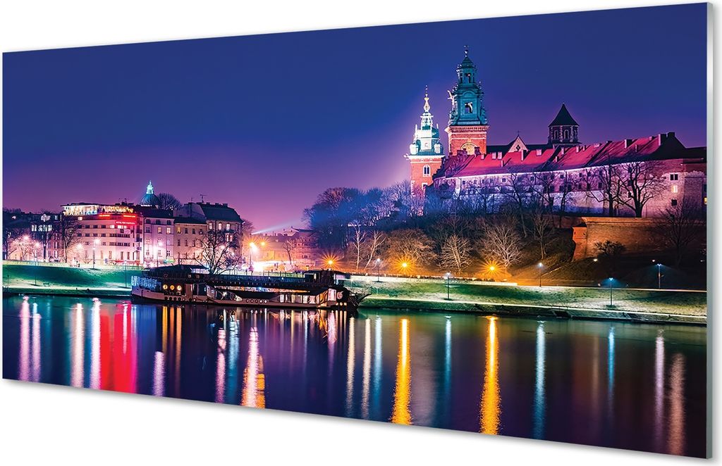 Glasbilder 120x60 Wandkunst Krakow City Nacht Fluss