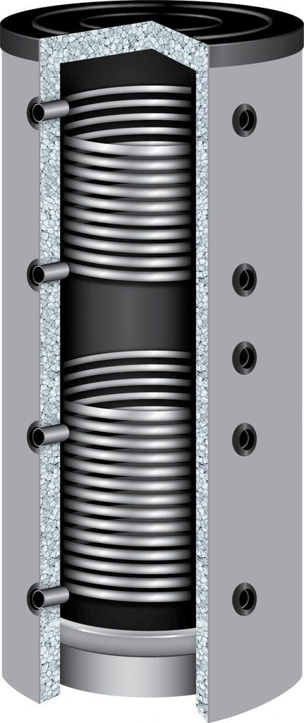 1000 Liter TWL Pufferspeicher 90° PR2-1000, 2 Wärmetauscher 120mm Isolierung Heizungsspeicher