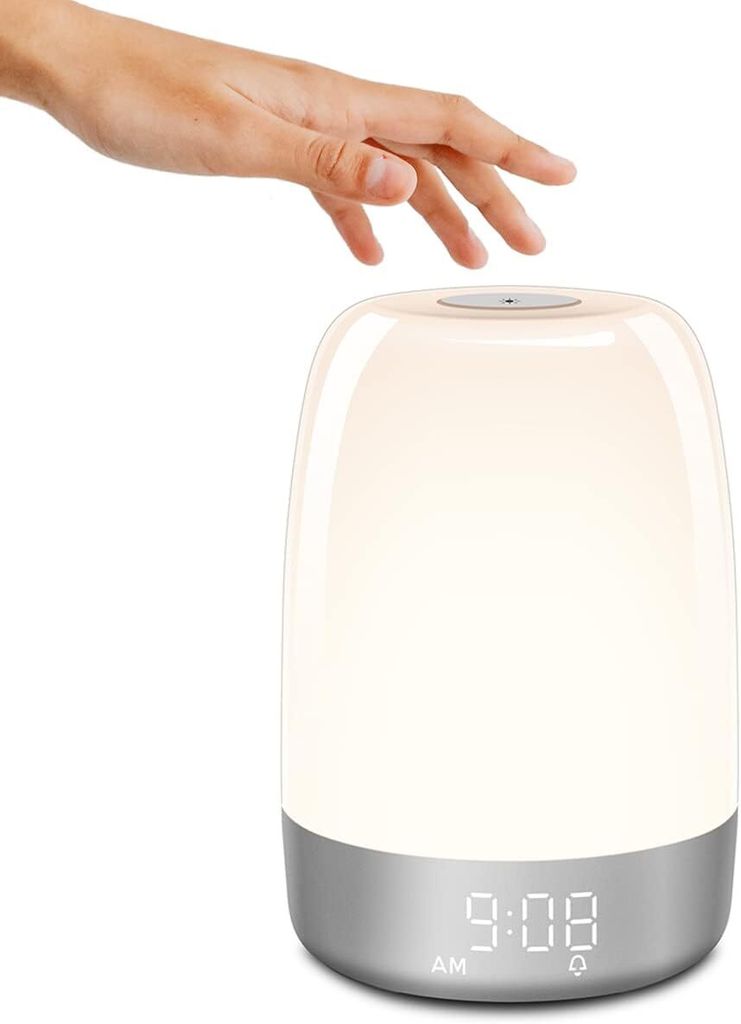 Wecker-Wecklicht simuliert natürlichen Sonnenaufgang, Wecker, Nachttischlampe, LED, bunte Atmosphäre,Nachtlicht
