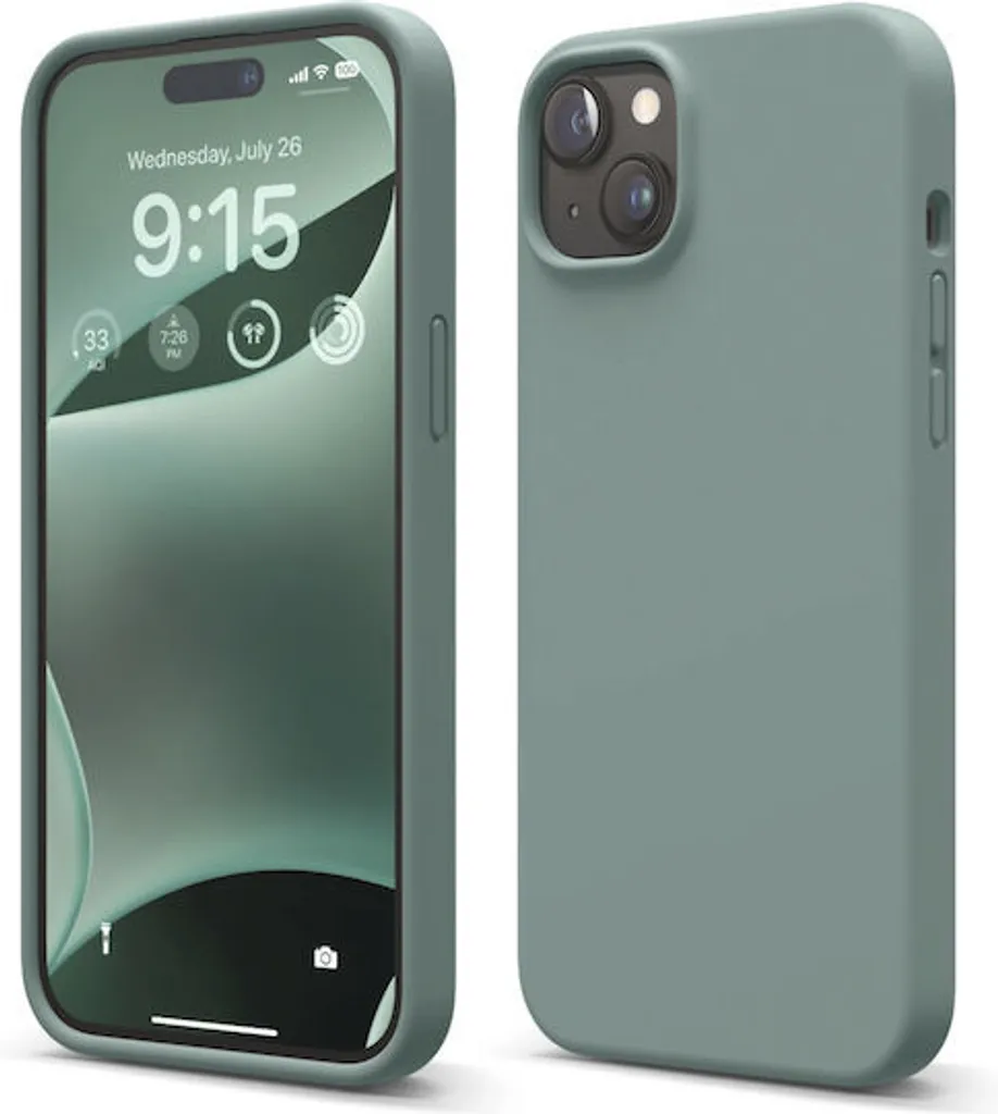 Housse en Silicone Liquide iPhone 15 Plus - Protection Souple Vert Nuit