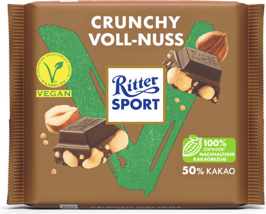 Ritter Sport Vegan Crunchy Voll Nuss aus 50 Prozent Kakao 100g