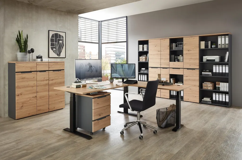 Caisson Memphis design chêne Artisan et graphite avec tiroirs fluides - 5