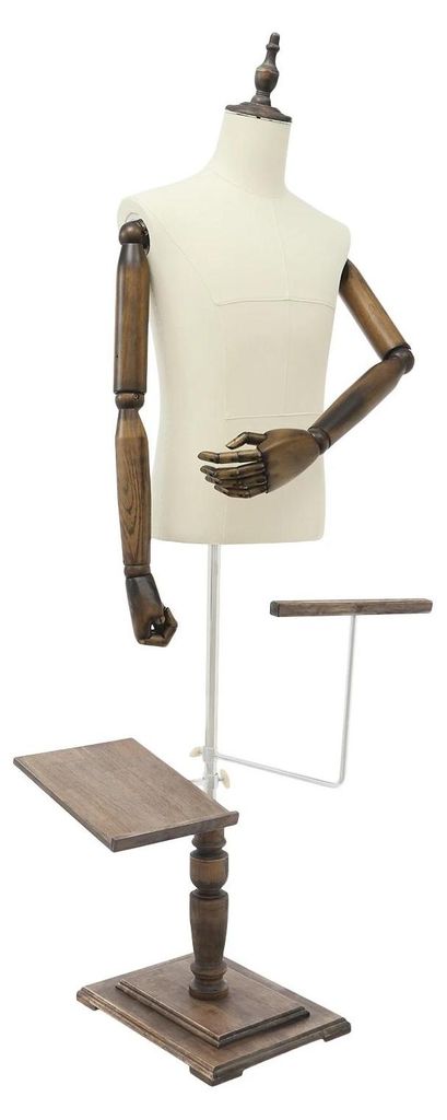 Herren-Schaufensterpuppe - Oberkörper-Mannequin - Höhenverstellbar 1,35–1,8 m - Holz - Abnehmbarer Schuhhalter - Hosenhalter - Braun