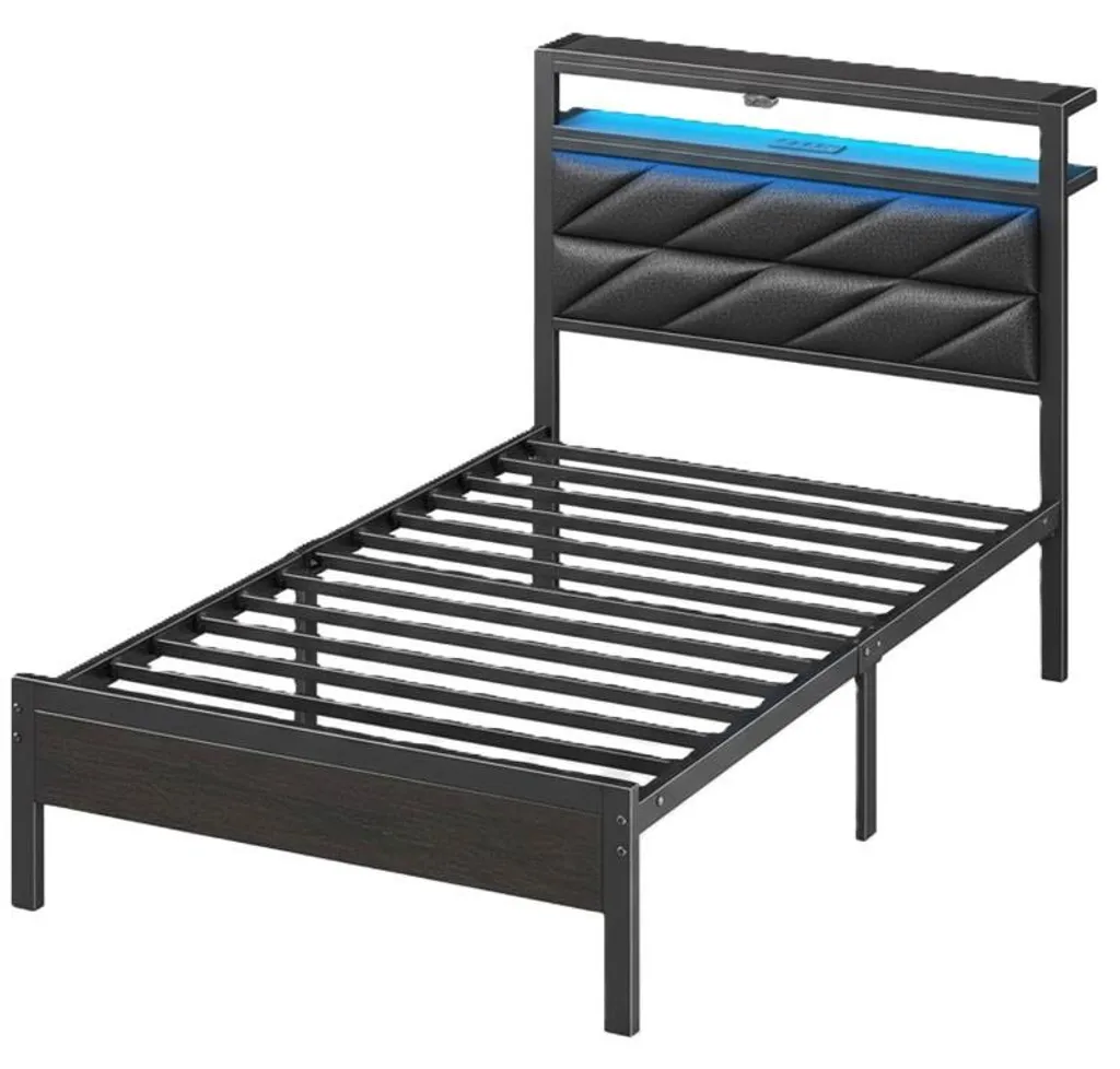 Cadre de lit BF029-BK90A-RR-EU avec LED et station de charge noir 90x190