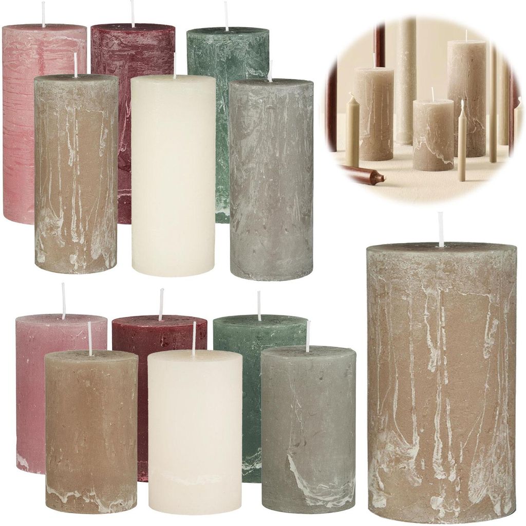 LS-LebenStil Exklusive Stumpenkerzen 14x6,8cm Ribe Rustik Beige Leinen - EU - Unparfümiert - 64 Std Brenndauer - Ohne Duft Blockkerzen Kerzen