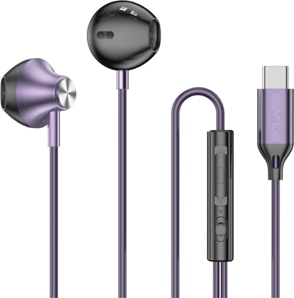 Auricolari Bolaris Jupiter USB-C Viola: Audio Hi-Fi e Mic per Smartphone