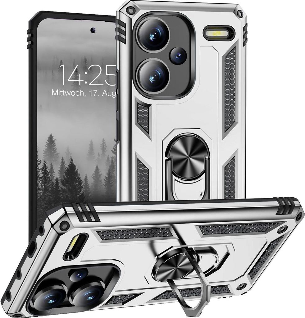 Armor Outdoor Handyhülle für Xiaomi Redmi Note 13 Pro+ 5G Handy Panzer Case Cover Schutzhülle Farbe: Silber