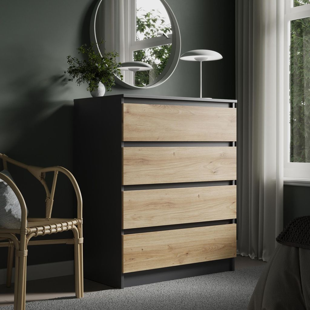 Kommode mit 4 Schubladen 80x100 cm Kommode anthrazit artisan-eiche schmal Holz Schrank Kommode mit Schubladen Sideboard Highboard Anrichte Schlafzi...