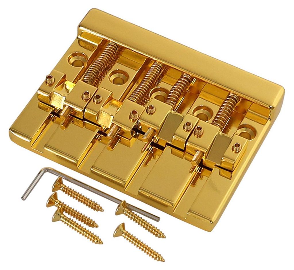 4-Saiter-Bassbrücke, Ersatz-Bassgitarrenbrücke, Messingsättel, verbessertes Sustain, stabile Montage, Gold