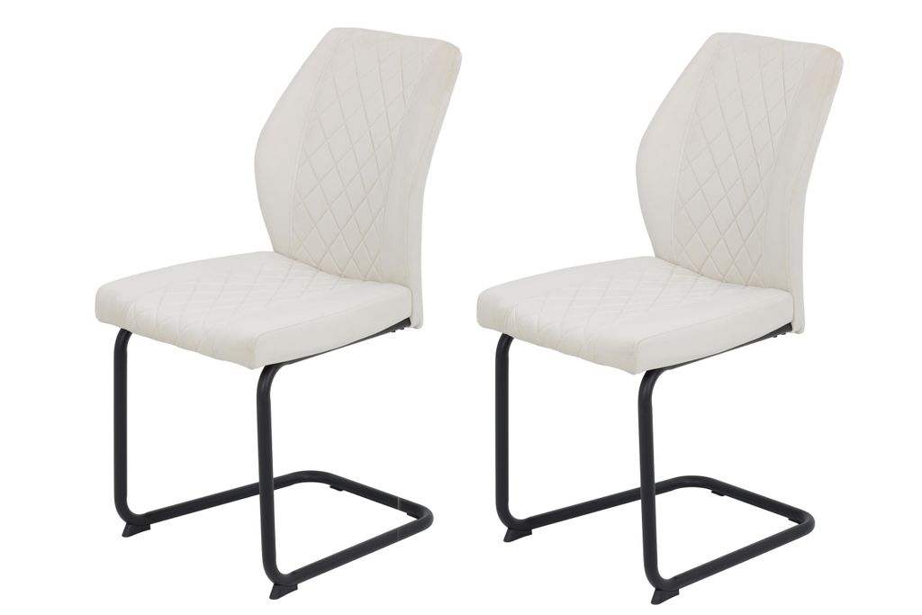 Hela Tische, 2er Set Freischwinger Oslo Bezug Samt Beige, Rundrohr Gestell Schwarz, Lehne mit Rautensteppung, ergonomischer Rücken, 140kg belastbar