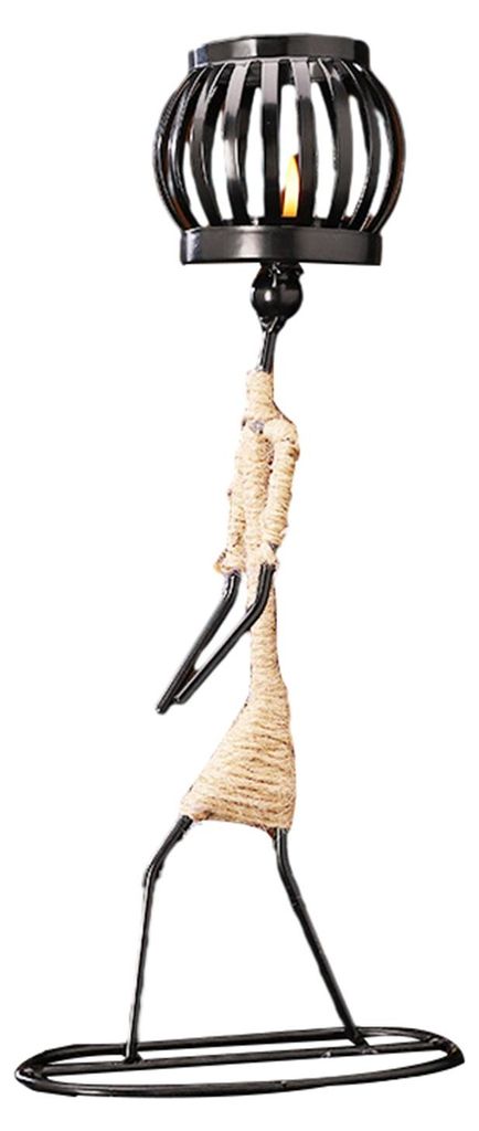 Kerzenhalter in menschlicher Form aus Eisen, handgefertigt aus Metall und Juteseil, nordische Boho-Dekoration für Esstisch, Bartheke, Hochzeit, Re...