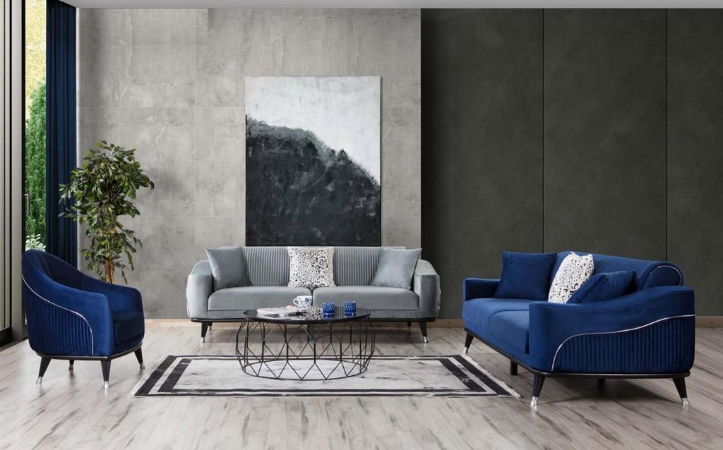 Graue Design Couch Sofa Samt Dreisitzer Luxus Couchen Möble Sofas Stoff Textil