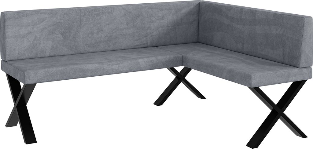 MEBLINI Eckbank für Esszimmer - Küchenbank - Essecke - Sitzecke Küche - TONI - X-Beine 128x168x87cm Rechts - Grau Samt