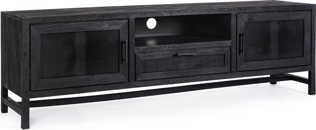 TV-Board Weston 180x40x55cm Mangoholz Schwarz 2 Türen Schublade und offenem Fach