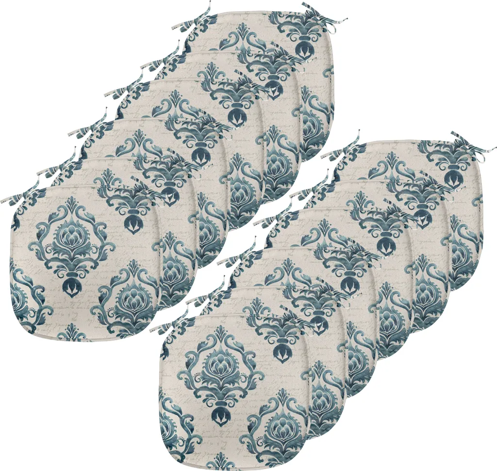 Lot de 12 Galettes de Chaise pour Cuisine et Salle à Manger Beige et Bleu