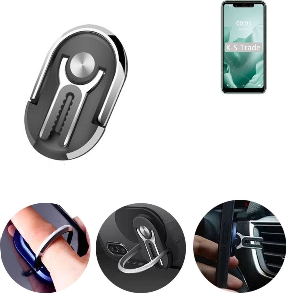 K-S-Trade 3in1 Smartphone-Ring Handy-Ring kompatibel mit Oukitel C22 Fingerhalterung Handyring Tischständer Lüftungsgitter-Halterung Tisch Ständer
