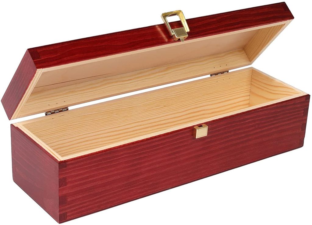 Creative Deco Rote Wein-Kiste aus Natürliches Kiefern-Holz | Wein-Box für 1 Flasche mit Deckel und Verschluss | 35,1 x 11 x 10 cm | Perfekt für ...
