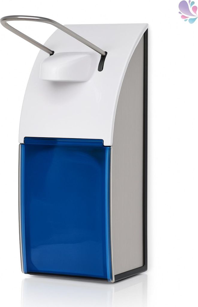 Dosierspender, Armhebelspender, EURO-Spender, EDELSTAHL-GEBÜRSTET, FIX, 500ml, klein : Farbe - blau-transparent Farbe: blau-transparent