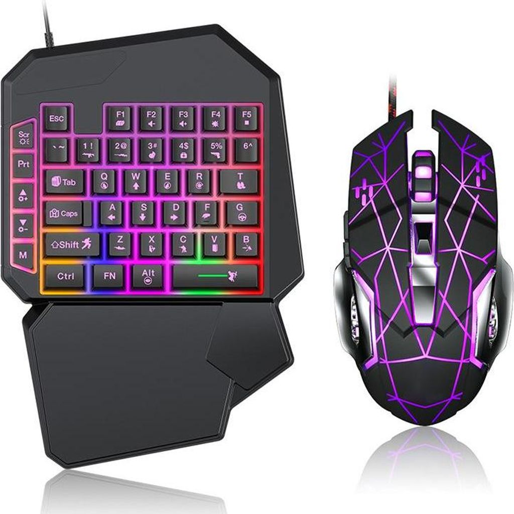 ZELURXX Einhand Gaming Tastatur 40 Tasten RGB Beleuchtung USB Antighosting Wasserdicht für PC Laptop, 2-in-1 Gaming Set
