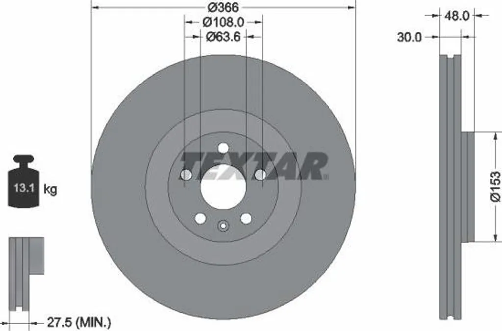 Disque de frein Textar 92308905 Haute Performance pour Volvo XC90