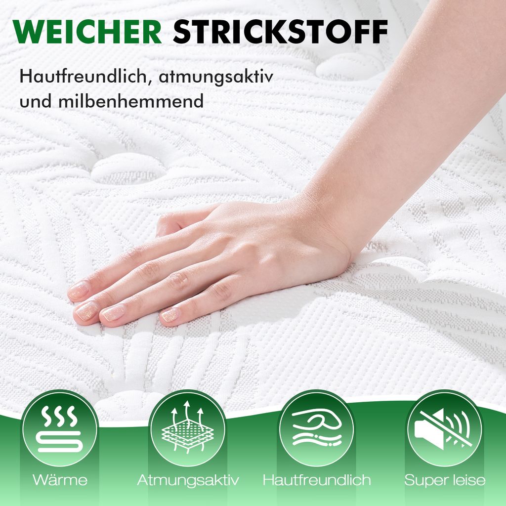 Matratze 140x200x25cm 7 Zonen Taschenfederkernmatratze, Produktbild 4