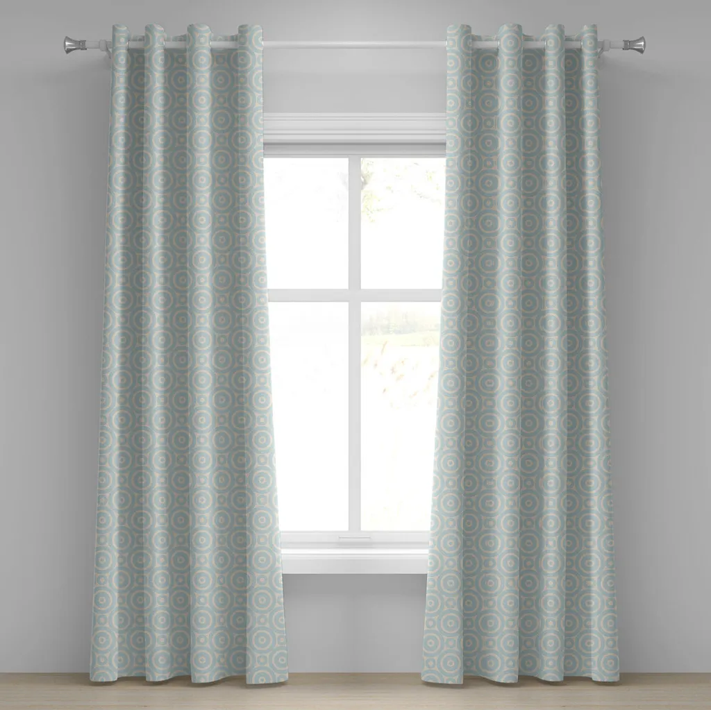 Rideau géométrique Shabby Flora bleu pâle motif cercles symétriques