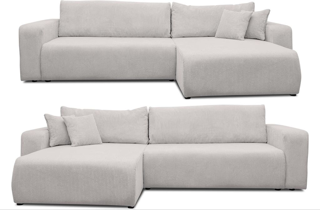Canapé D'angle Luna XL Convertible Avec Tiroir - Velours Côtelé, Fonction Lit 125x230 Cm