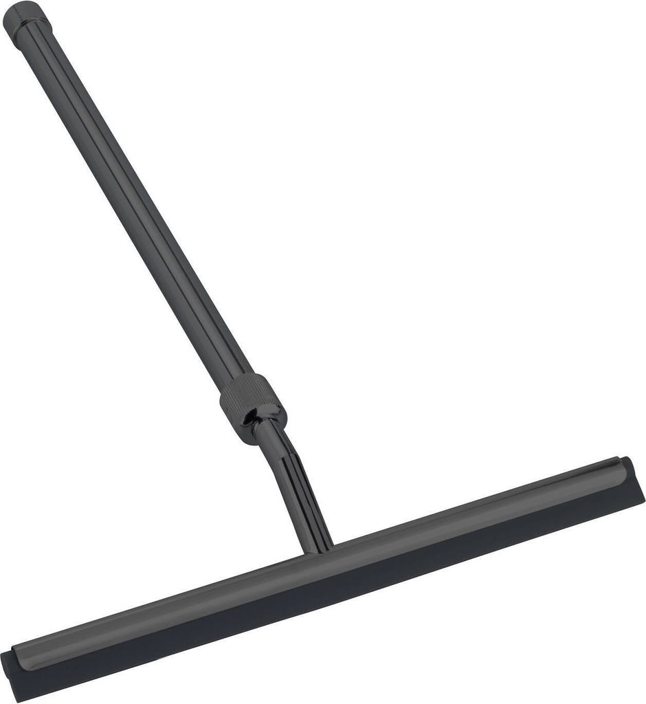 A dark gray squeegee with a telescopic handle against a white background.