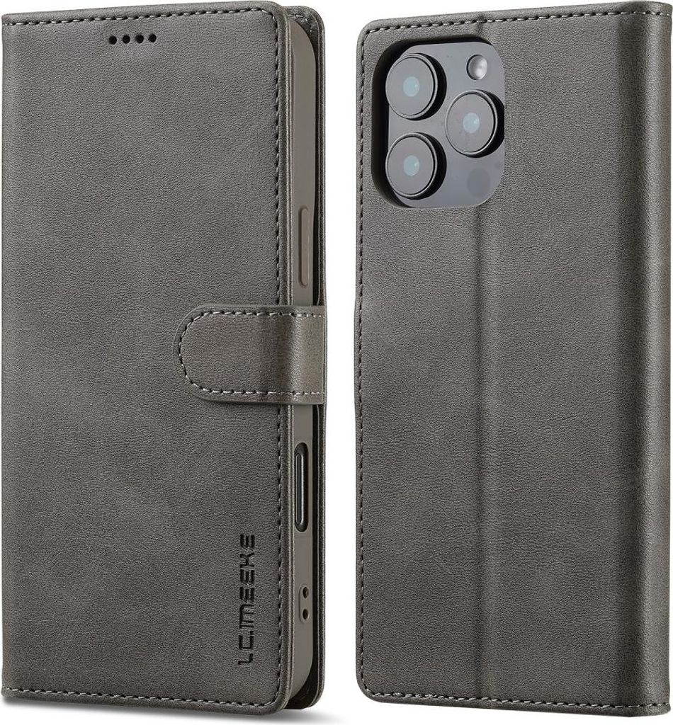 iPhone 16 Pro Hülle - LC.IMEEKE Luxus Klapphülle - Grau