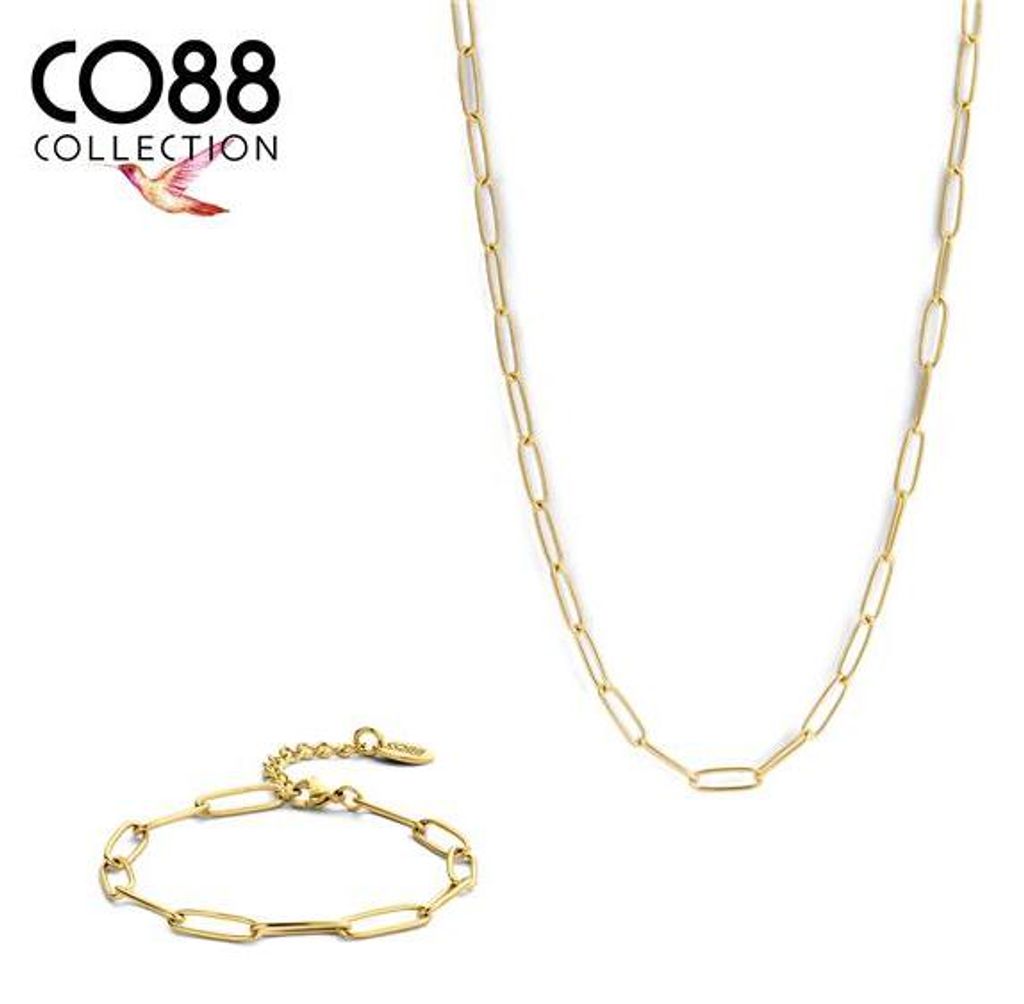 CO88 Collection 8CO-SET084 Schmuckset aus Stahl – Kette mit Armband – ovale Glieder – 38 + 5 cm – 16,5 + 3 cm – goldfarben