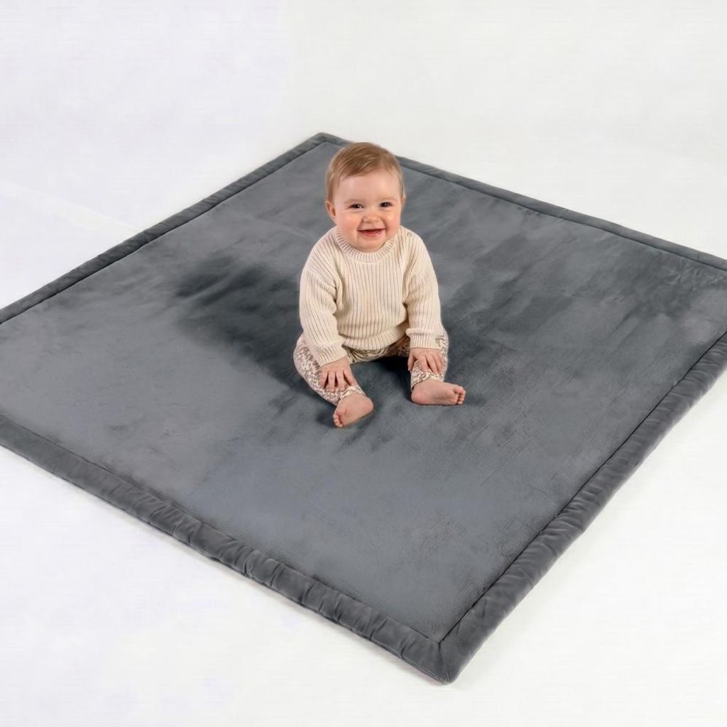 CASABEL Tapis d’Éveil Bébé Velours Gris 150×180 cm, Épais Image du produit 