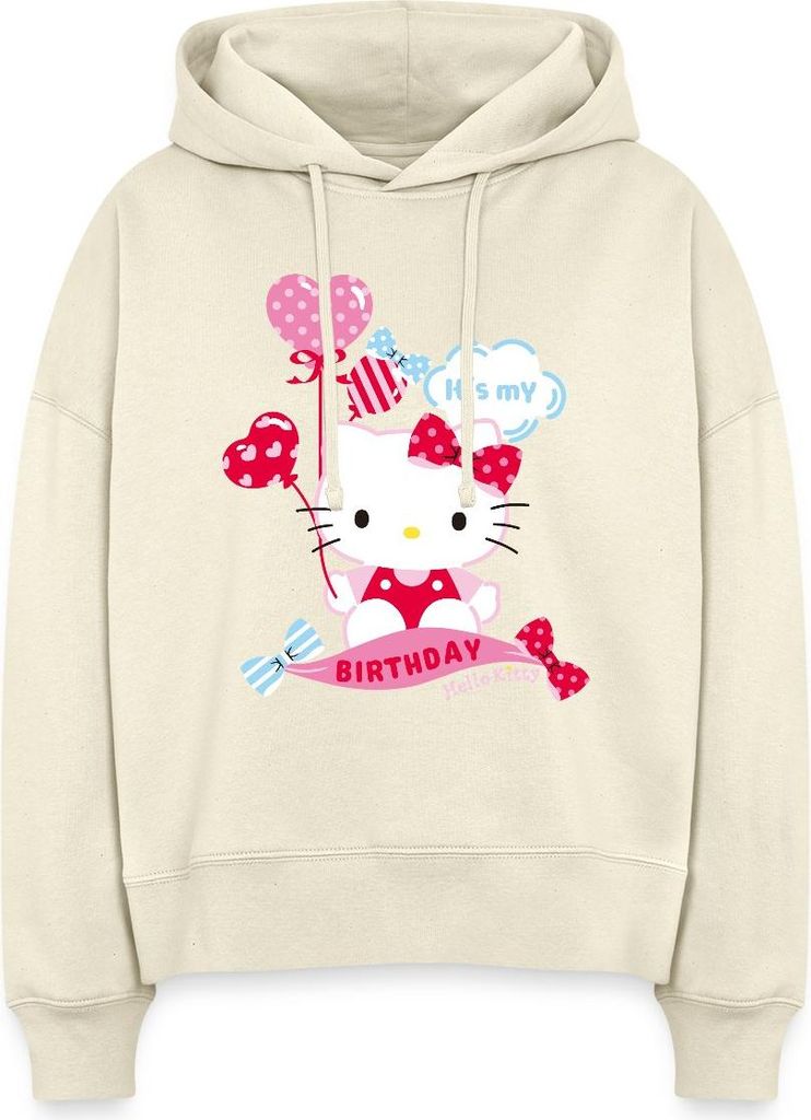 Spreadshirt Hello Kitty Mit Ballons Mein Geburtstag Frauen Boxy Organic Hoodie, XL, Natur