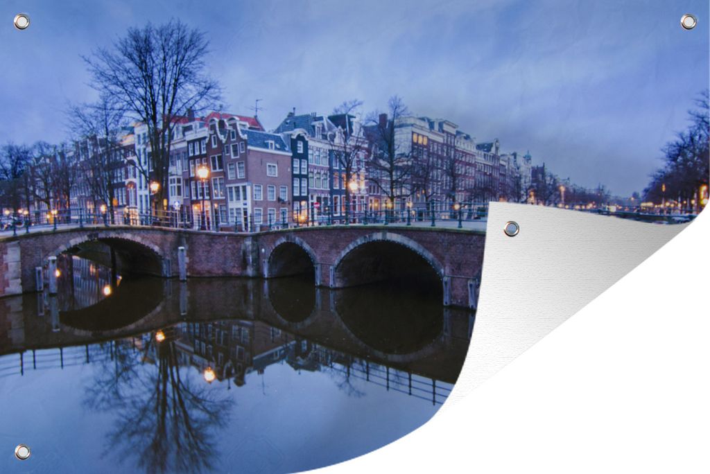 MuchoWow 90x60 cm Outdoor-Poster Gartendeko Sichtschutz Garten Poster für den Garten Amsterdam - Winter - Wasser