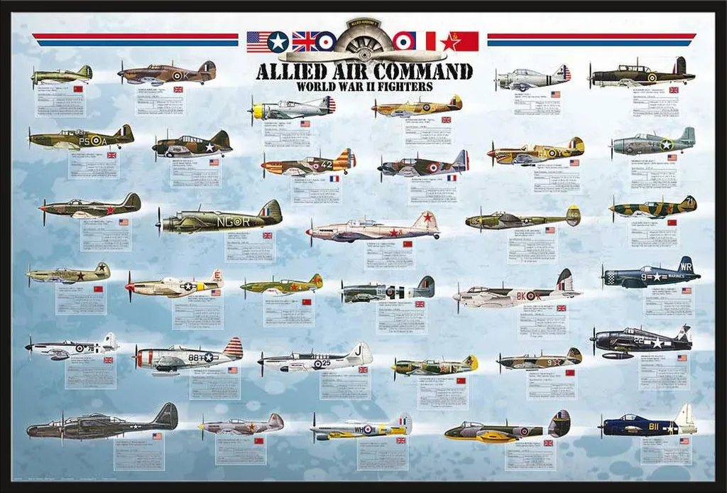 Poster Éducatif Avions de Chasse Alliés - Cadre Noir Shinsuke® - Maxi