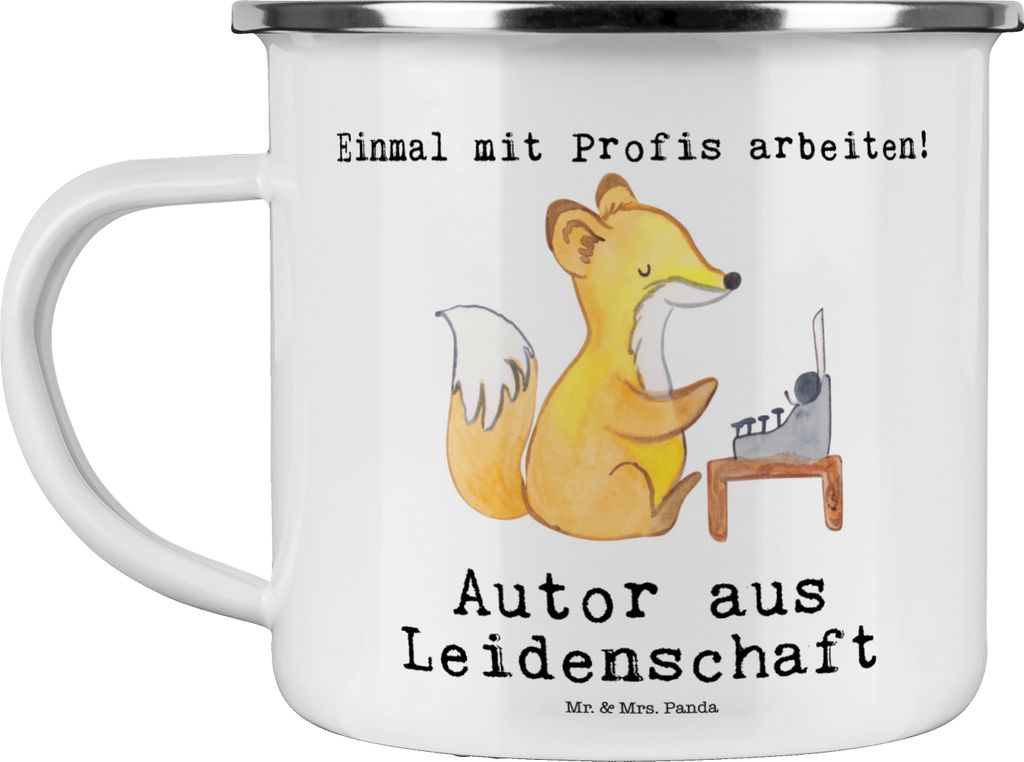 Mr. & Mrs. Panda Teetasse Autor Leidenschaft - Weiß - Geschenk, Haferl, Spruch, Campingbecher, Emaille Tasse, Becher, Schriftsteller, Beruf, Buchl...