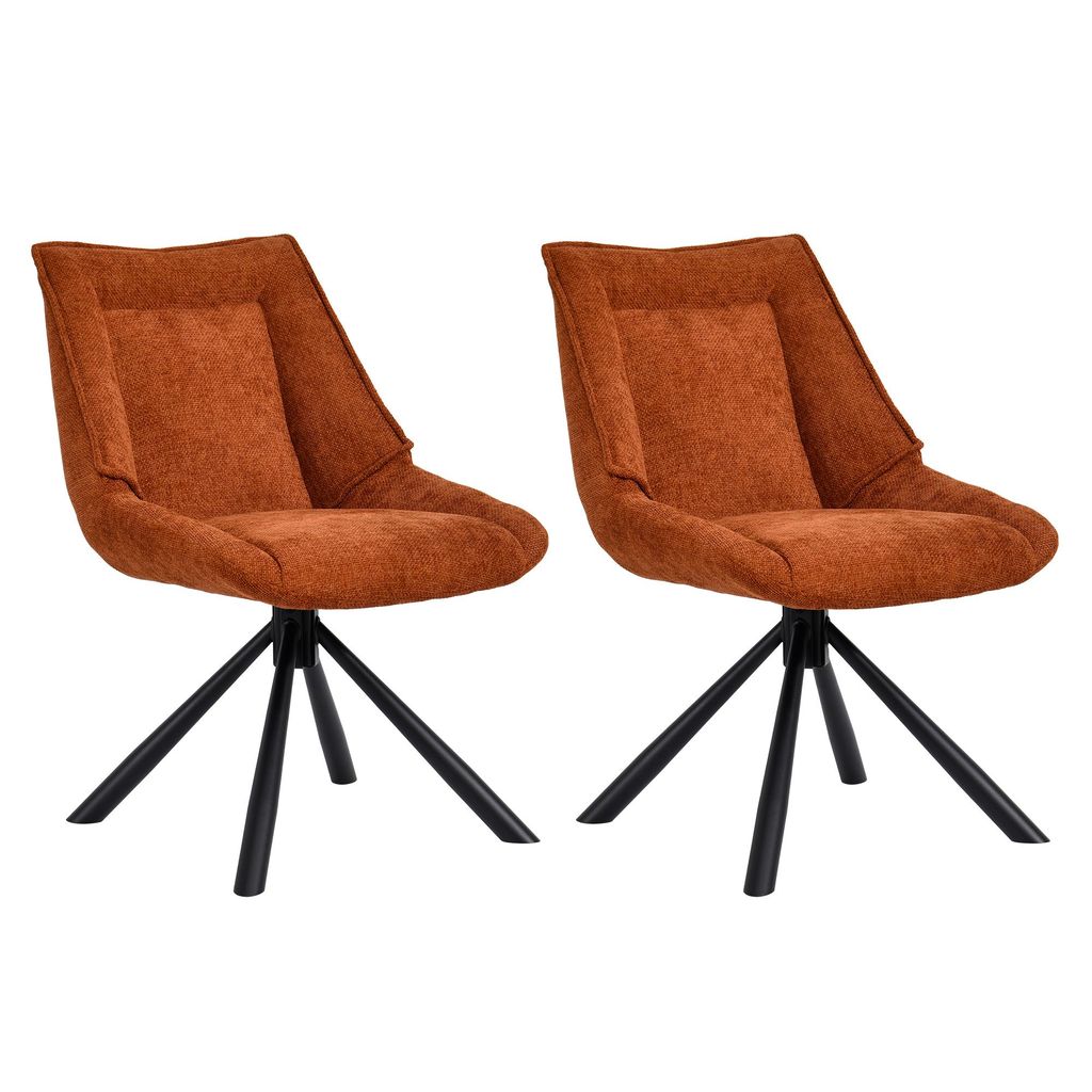 Duhome Esszimmerstuhl 2er Set Küchenstuhl 180° drehbar Stuhl aus Chenille-Stoff und Metallgestell Loungestuhl mit Rückstellfunktion, Orange