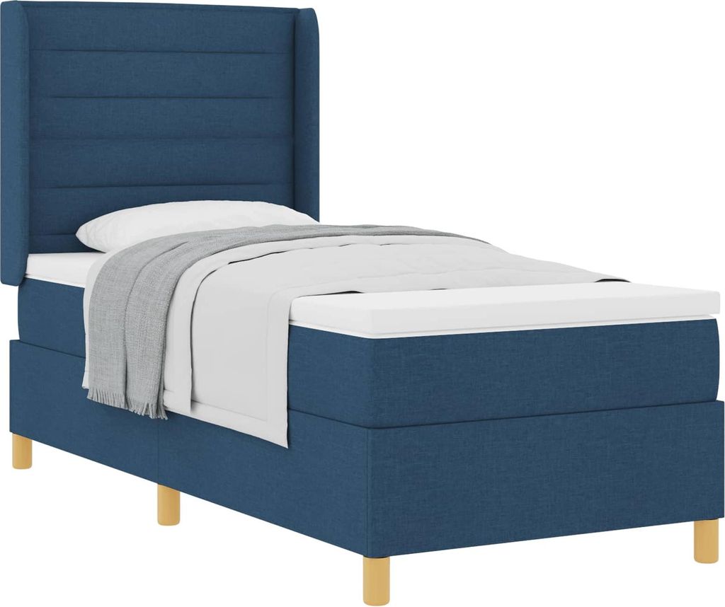 Boxspringbett mit Matratze mit Kopfteil Blau 90 x 200 cm Stoff