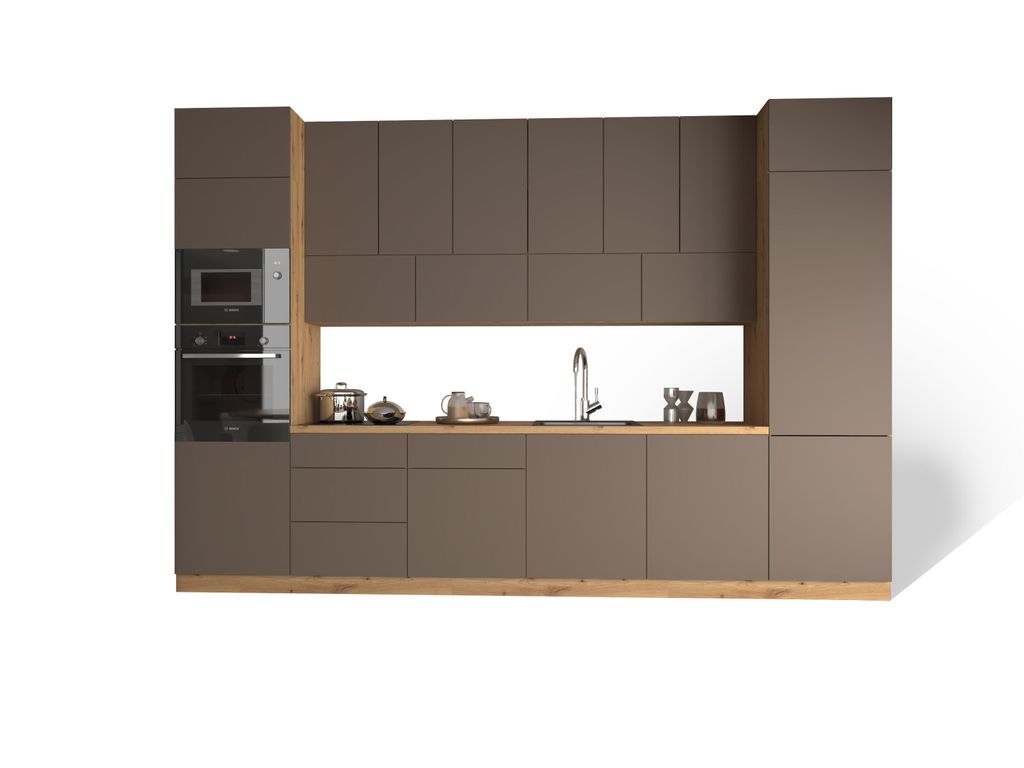 Küchenzeile 360 cm Küche Küchenblock Einbauküche Ohne Arbeitsplatte , Langen KL3-M360 Beige/Matt